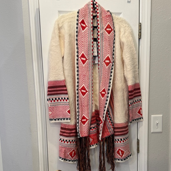 Maxsport Jackets & Blazers - Maxsport Women's Cream and Red Patterned Cardigan, Size L